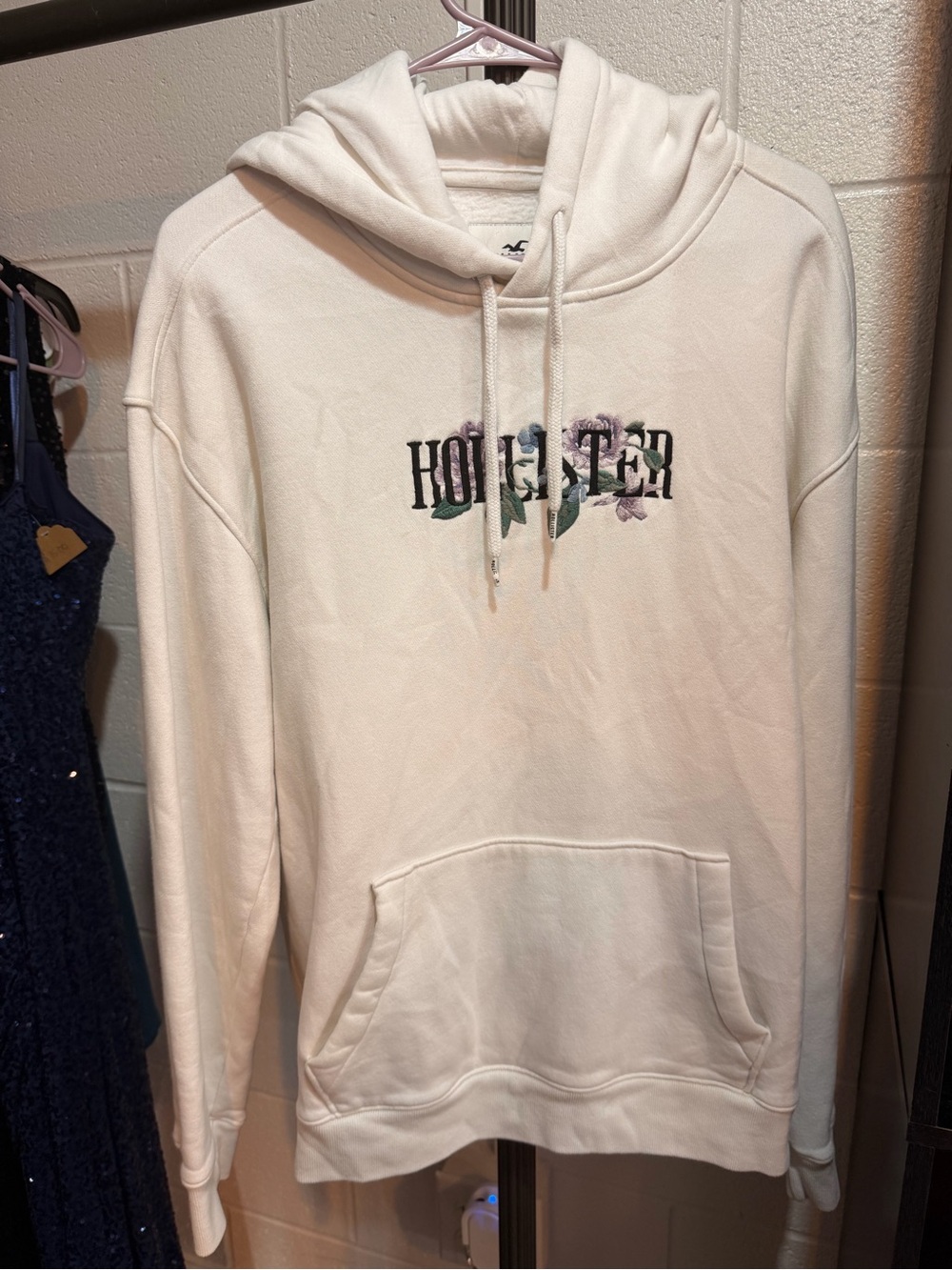 Hollister Cream Hoodie with Floral Logo Embroidery
